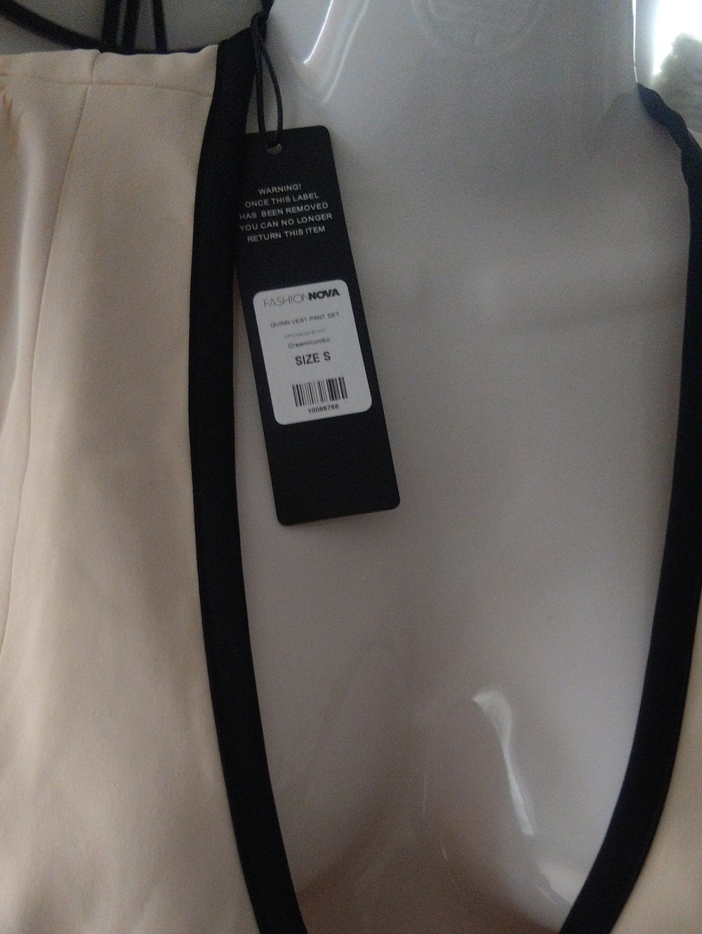 Fashion Nova Cream 2 Piece Jacket with Black Trim And Pant
